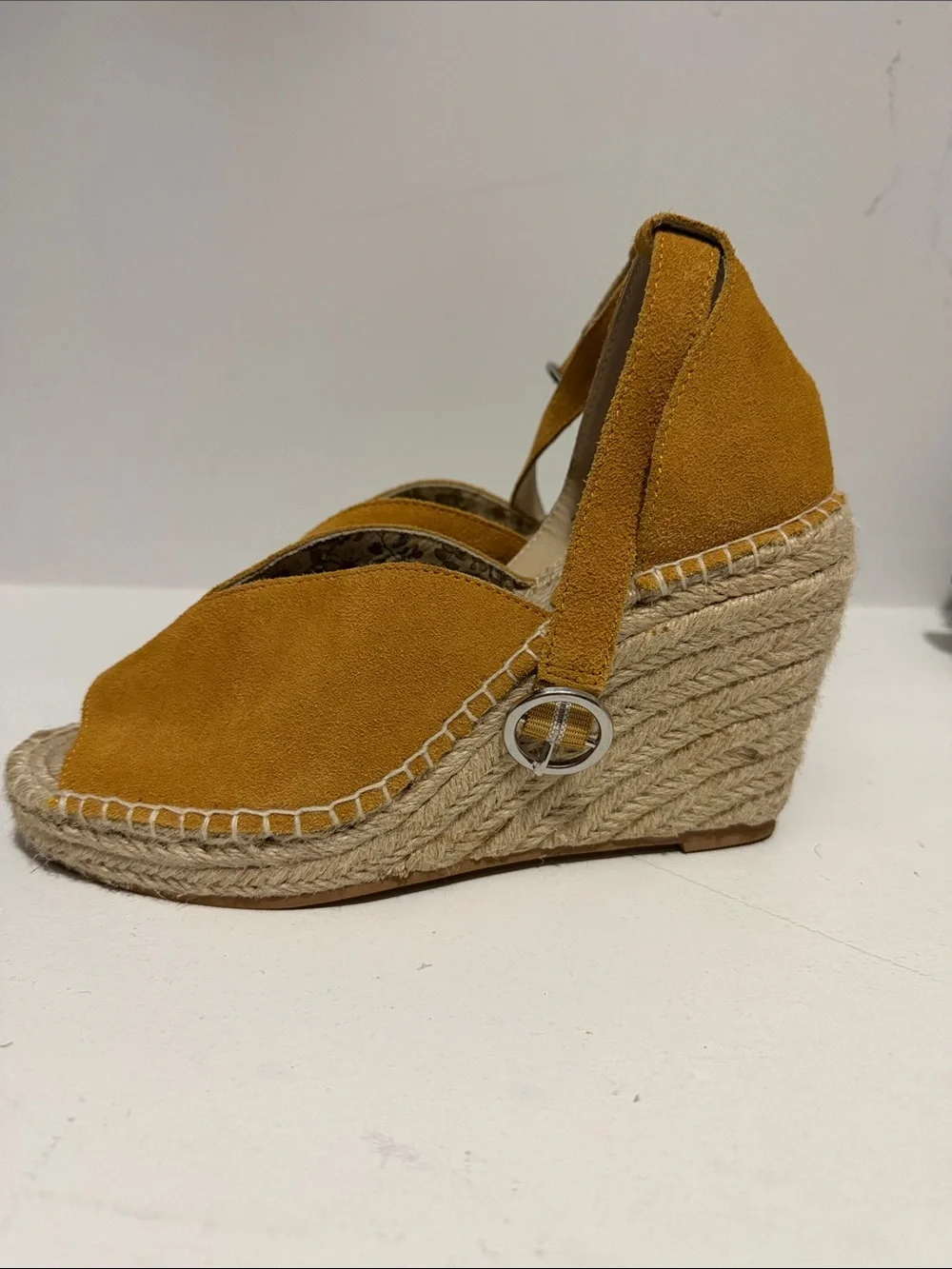 Women's Mustard Suede Espadrille Wedge Sandals